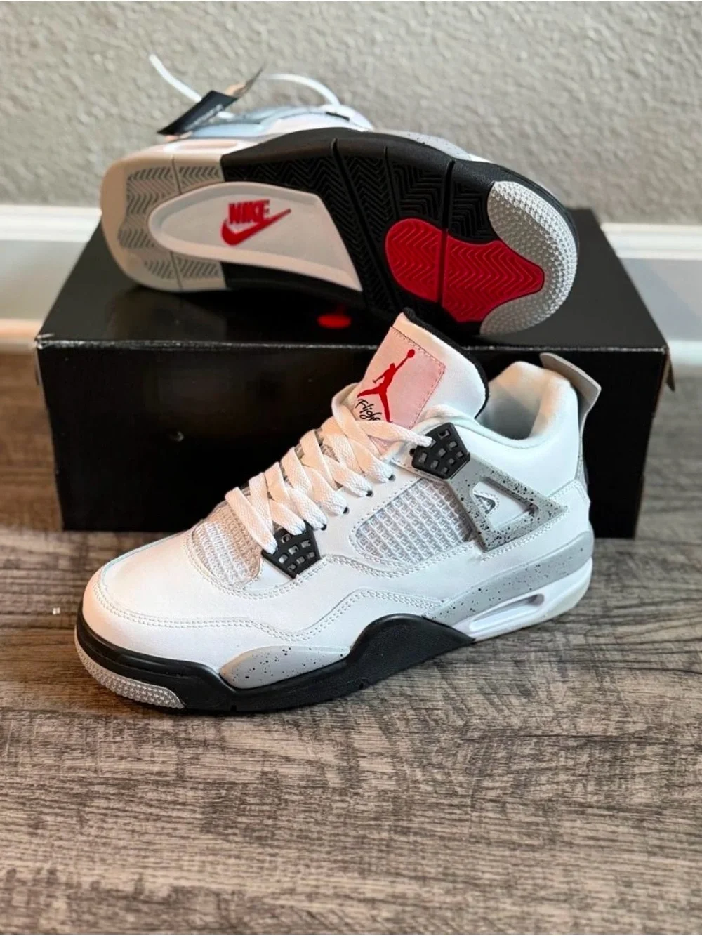 Jordan Men’s Sneakers - White/Grey/Black with Red Logo